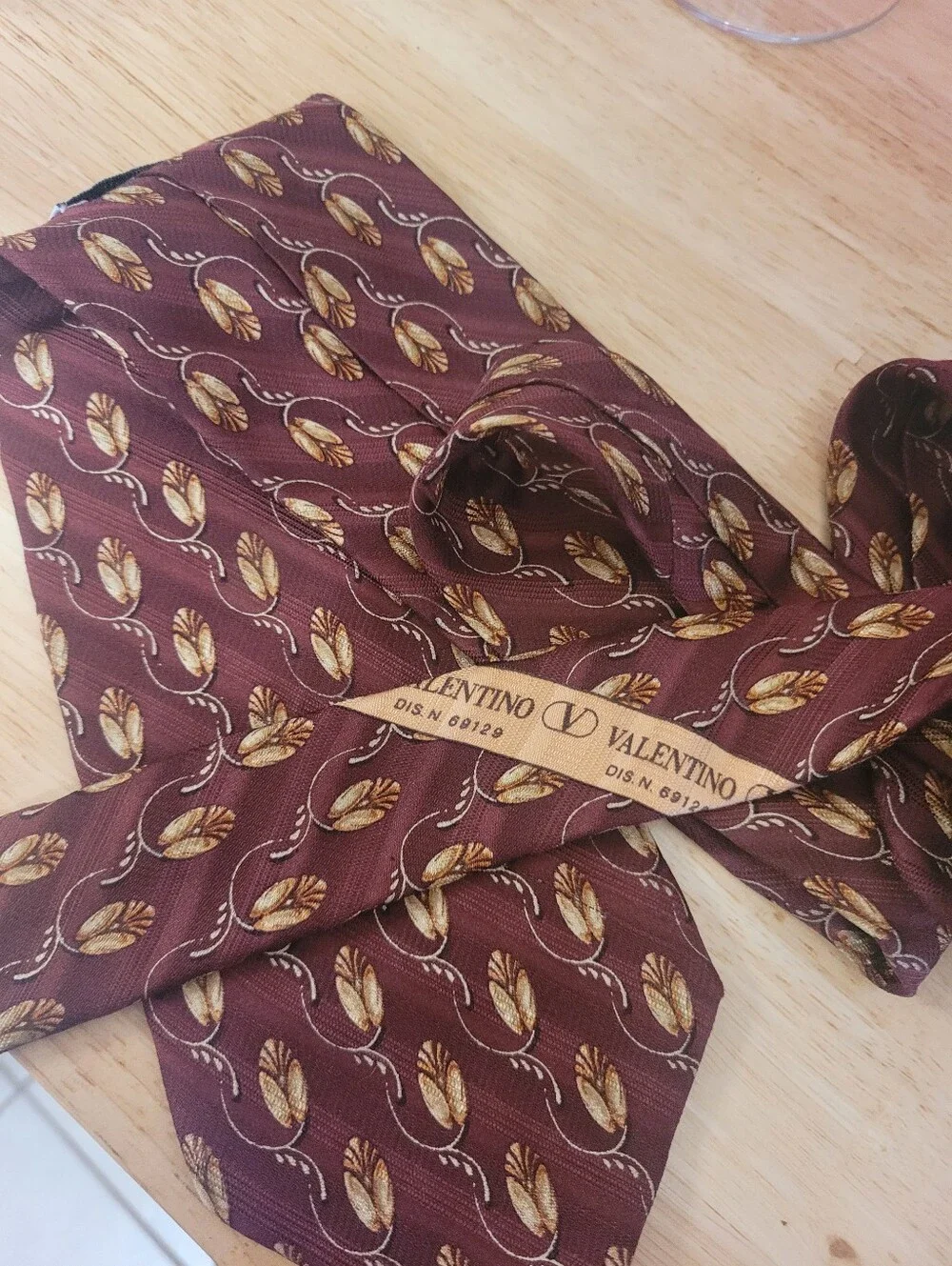 Vintage Valentino Cravatte Silk Tie Burgundy Gold Floral Geometric Necktie Italy
